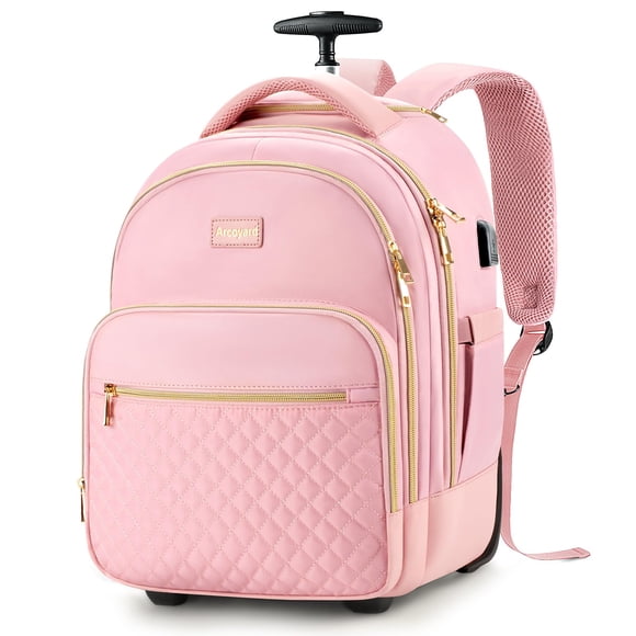 Mochila enrollable Arcoyard pequeña de 15.6 pulgadas para debajo del asiento, rosa