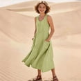thumbnail image 2 of Ruyang Summer Dresses for Teen Girls Cotton Linen Crewneck Sleeveless Tank Dresses Beach Vacation A-line Swing Dresses, 2 of 5