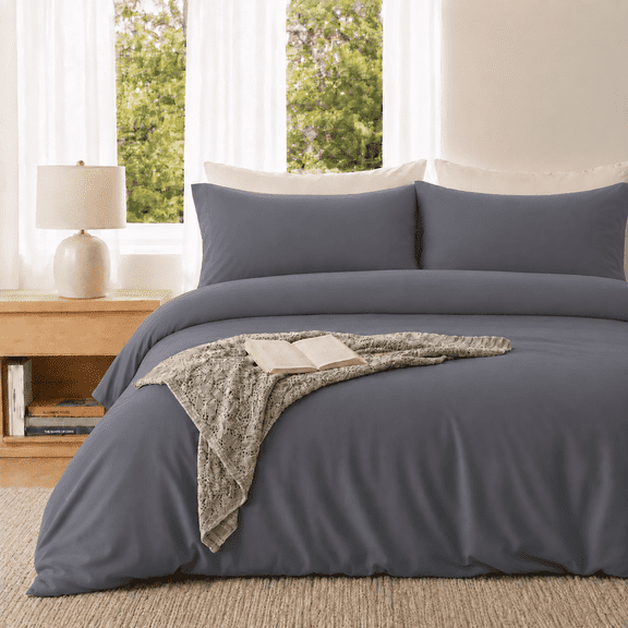 SORMAG Duvet Cover Set Soft Washed Microfiber Duvet Cover 3 Pieces Queen Dark Grey