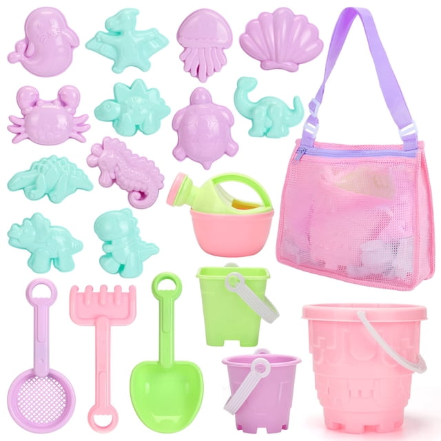 Set de juguetes de arena de playa Tagitary para niños de 3 a 10 años con balde y bolsa