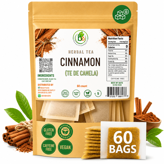 Canela Té (Cinnamon Tea) – 60 Tea Bags – 100% Natural, Vegan, Herbal – Gluten-Free, Non-GMO – by Bexpertsusa
