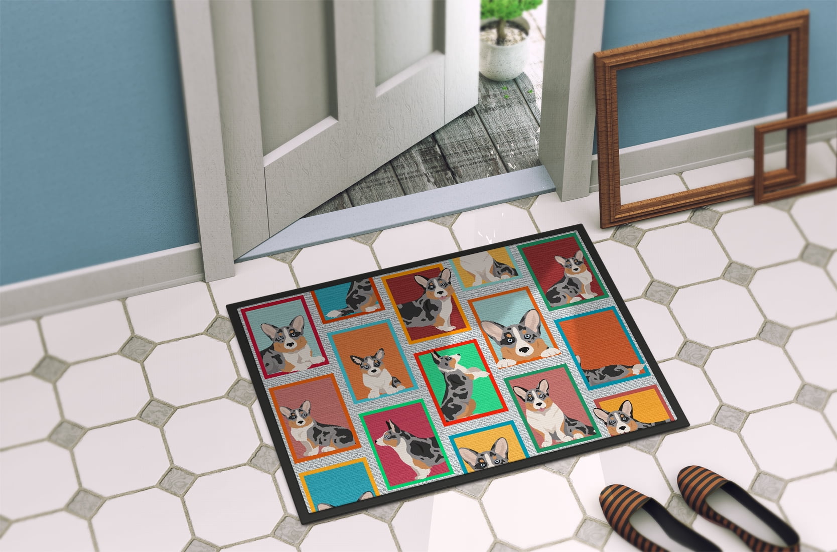 Lots of Blue Merle Welsh Cardigan Corgi Indoor or Outdoor Mat 18x27 27 in x 18 in