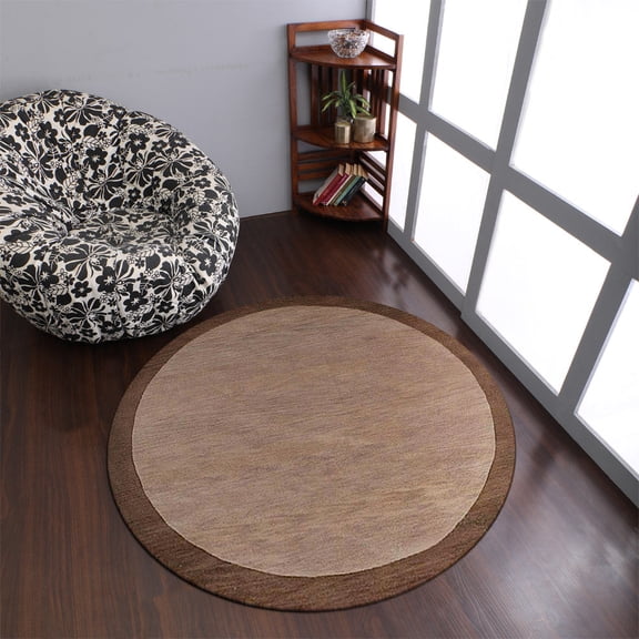 Rugsotic Carpets Hand Tufted Wool Eco-Friendly 8'x8' Area Rugs Round Light Brown Brown Contemporary Modern High Pile Thick Handmade Anti Skid Indoor Rug for Living Room, Bedroom K00201
