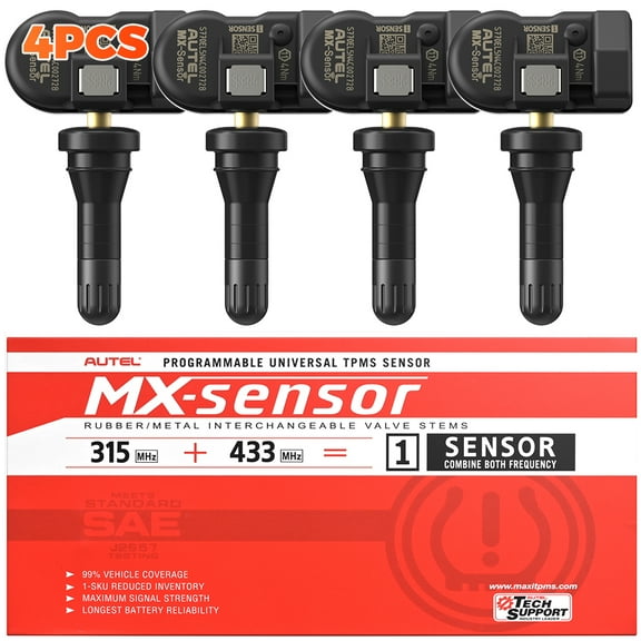 Autel TPMS Sensor 2 in 1(315MHz + 433MHz) Clamp-in 100% Cloneable Rubber Valves mable Sensors Tire Pressure Monitoring System (4 Pieces)