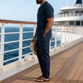 thumbnail image 5 of BVOFAR Mens Summer Beach Outfits 2 Piece Short Sleeve Button Down Shirt and Cargo Pants Sets Casual Vacation Loungewear Navy M, 5 of 7