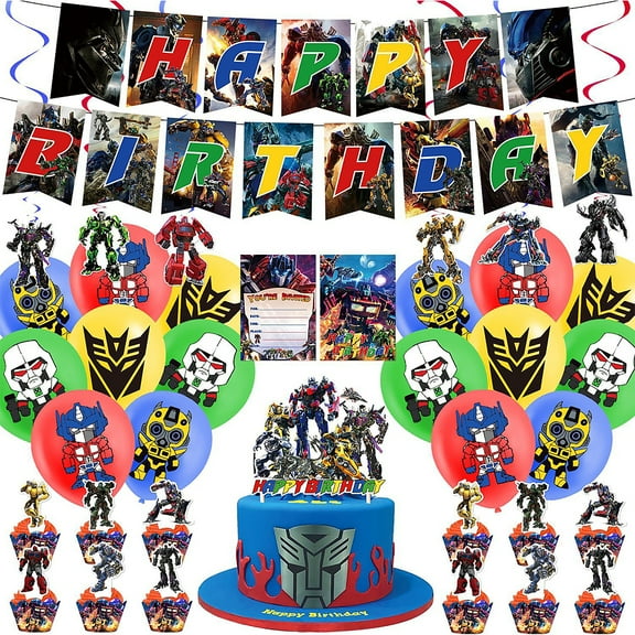 New Transformers Theme Birthday Party Arrangement Supplies | Boys Kids Party Cartoon Banner Decorations Set
