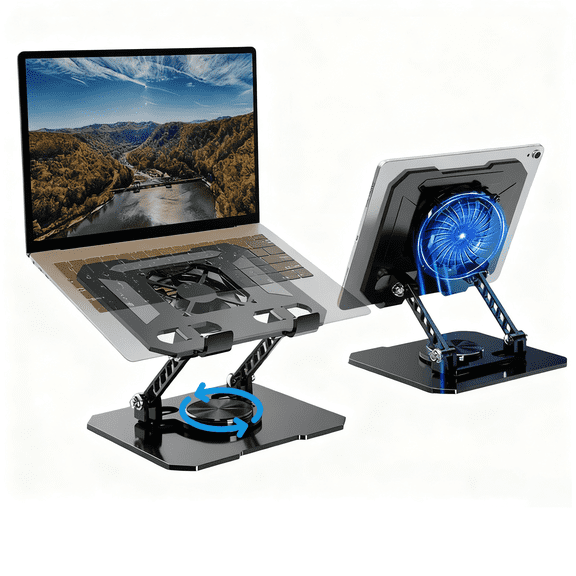 TIKBBRMG Laptop Stand for Desk with Cooling Fan Laptop Holder Metal Mount Quiet Fan Multi Angle Aluminium Alloy Adjustable Height Laptop Cooling Pad for PC