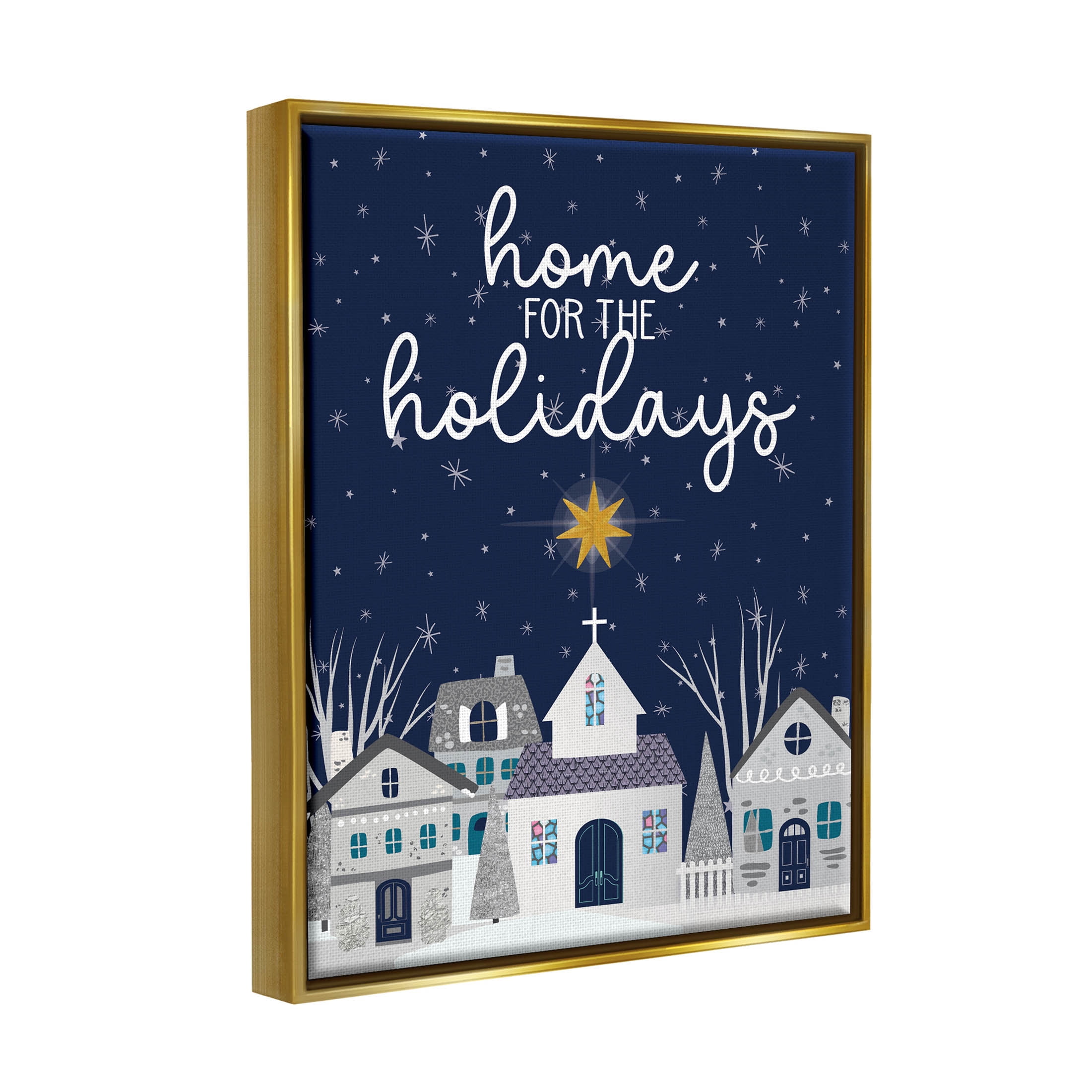 Stupell Industries Home For The Holidays Night Sky Graphic Art Metallic Gold Floating Framed Canvas Print Wall Art, Design by Linda Birtel