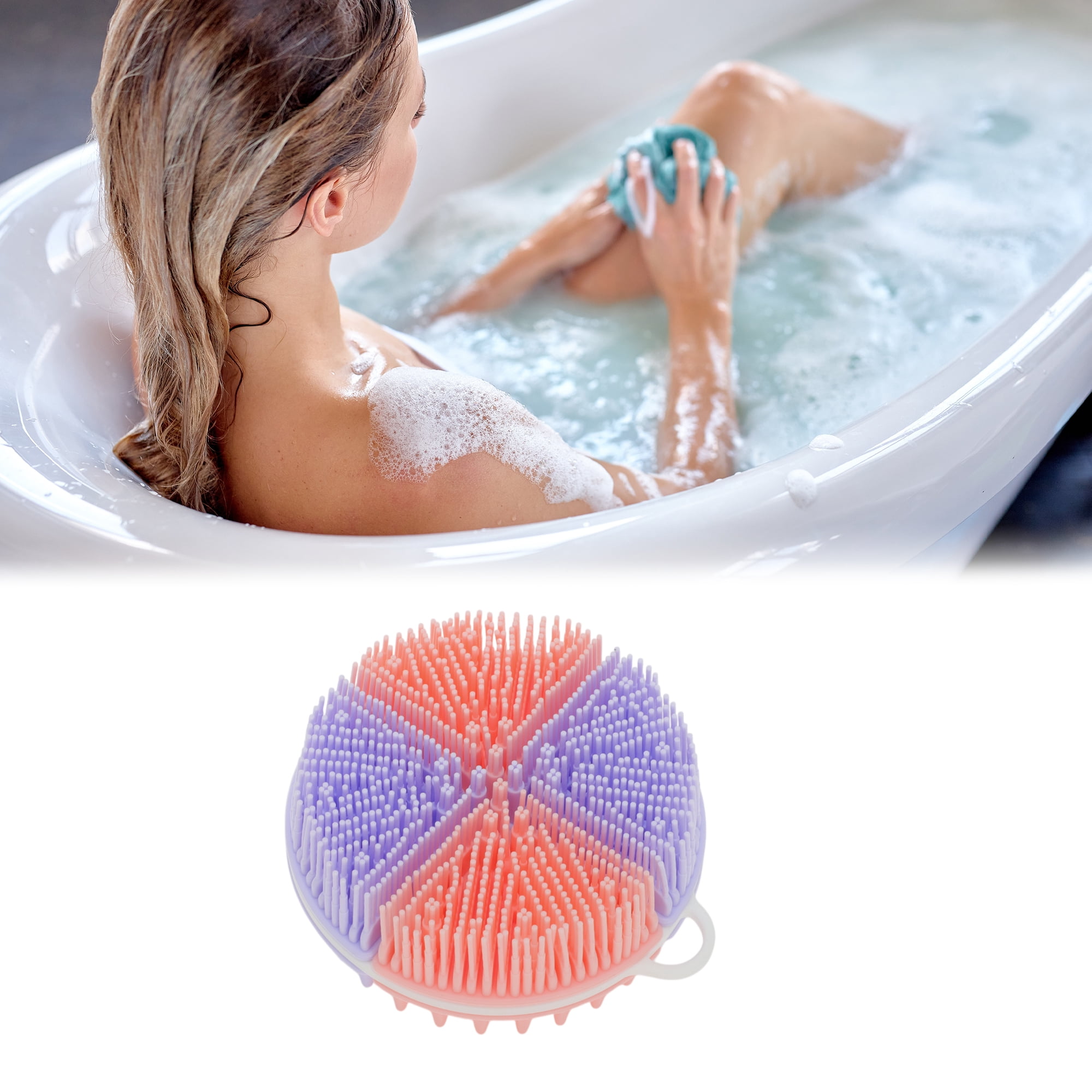Unique Bargains Round Double-sided Bath Brush 1 Pc Pink, Purple