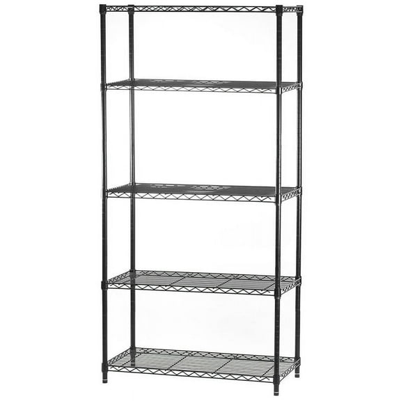 Shelving Inc. 8" d x 24" w x 72" h Black Wire Shelving with 5 Tier Shelves, Weight Capacity 300lbs Per Shelf