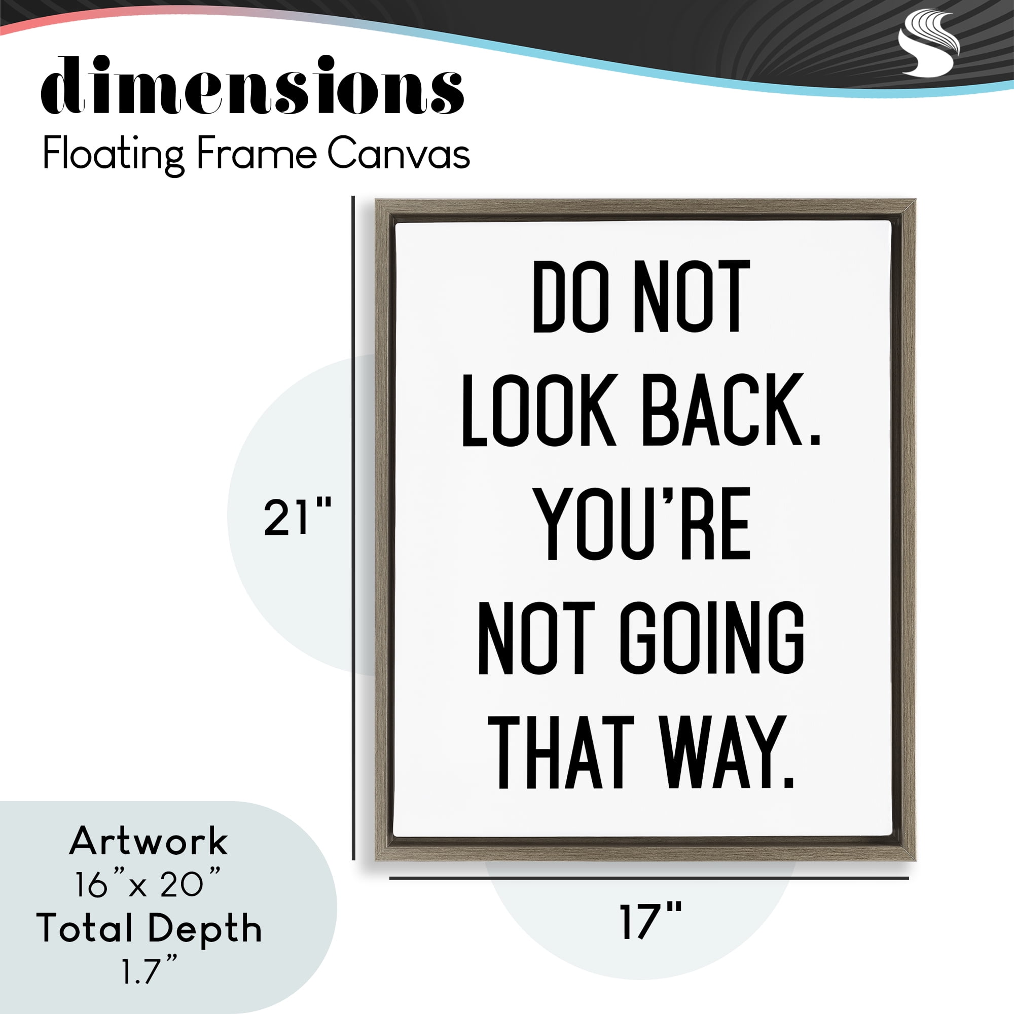 Don't Look Back Motivational Brown Framed Floater Canvas Wall Art, design by Lettered and Lined