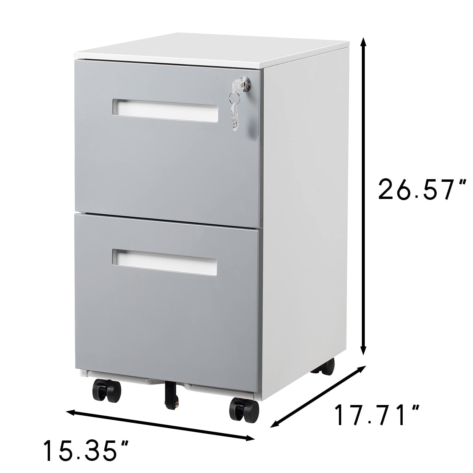 White 3-Drawer Office Filing Cabinet on Wheels with Lockable Storage for