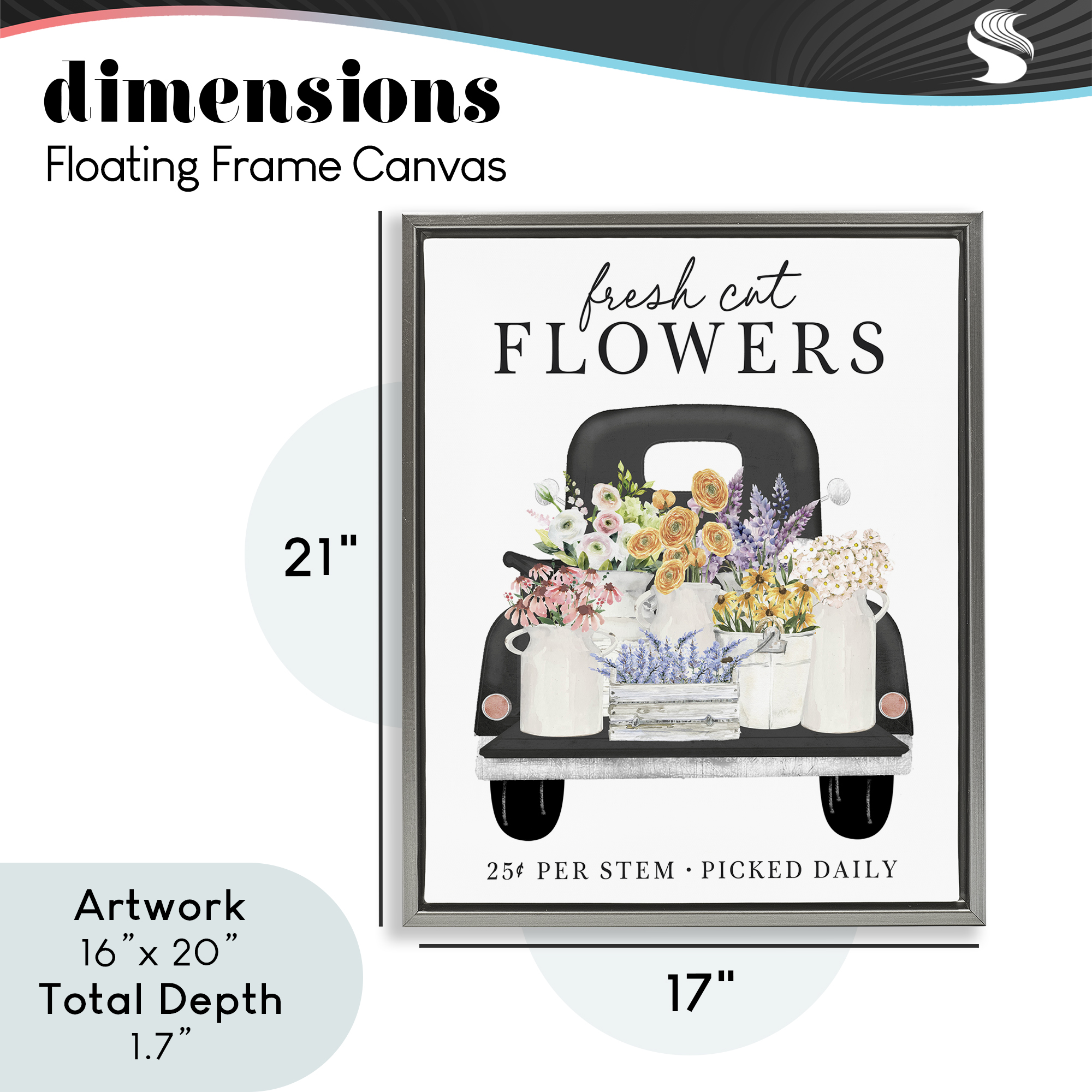 Fresh Flowers Picked Daily Gray Framed Floater Canvas Wall Art, design by Lettered and Lined