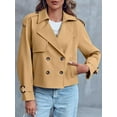 thumbnail image 5 of Women Long Sleeve Double Breasted Notched Lapel Casual Loose Fit Cropped Trench Jackets with Pockets Khaki S, 5 of 8