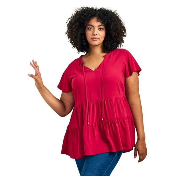 Avenue Women's Plus Size Lani Flutter Sleeve Tiered Top
