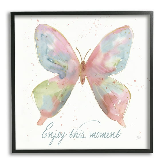 Stupell Industries Enjoy This Moment Butterfly Animals & Insects Painting Black Framed Art Print Wall Art, 12 x 12
