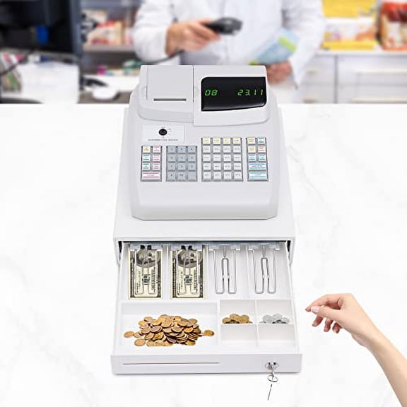 Electronic Cash Register, LED Display, POS System, Portable, Multifunction with 47 Keys for Small Businesses/Restaurant/Retail