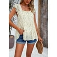 thumbnail image 3 of XCHQRTI Womens Petal Sleeve Shirt Lace Eyelet Cap Tunic Blouse Square Neck Pleated Tshirt Tops, 3 of 6
