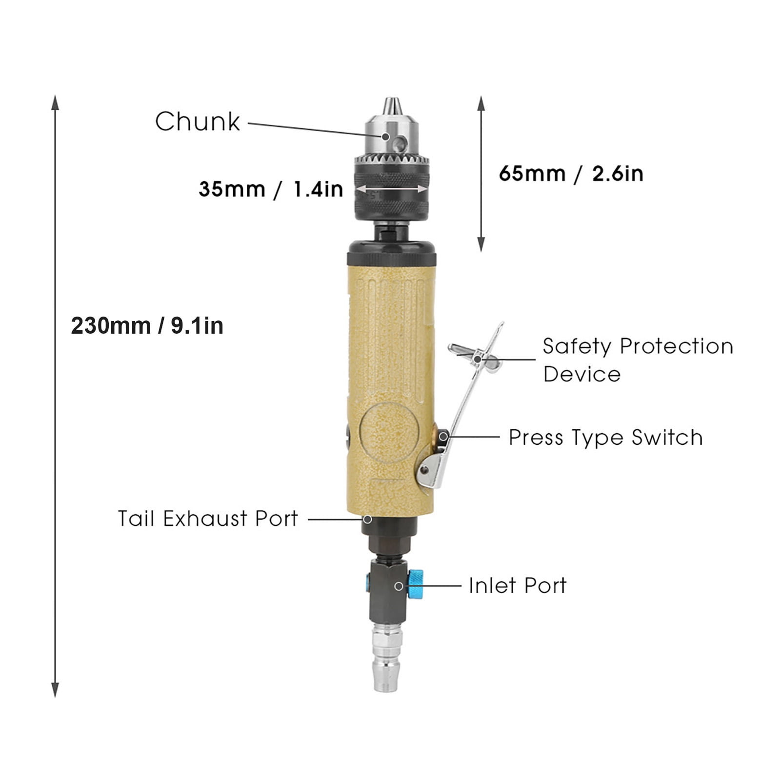 Pneumatic Drill, Straight Pneumatic Drill, 3/8inch High Speed Straight Pneumatic Drill Set Power Reversible Air Drilling Tool with, Framing Nailers