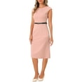 thumbnail image 4 of INSPIRE CHIC Women's Elegant Dress Cap Sleeve Belted Wear-to-Work Sheath Dresses XS Pink, 4 of 6