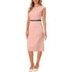 thumbnail image 4 of Vestido elegante de mujer Inspire Chic con mangas cortas y cinturón, vestido de trabajo tipo sheath, color rosa, talla L, 4 of 6