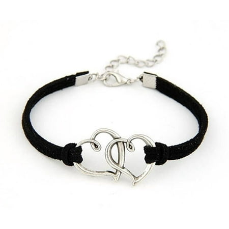 Filigree Heart Anklet - Double Heart Anklet Bracelet Leather Jewelry Double Heart Chain Leather Anklet
