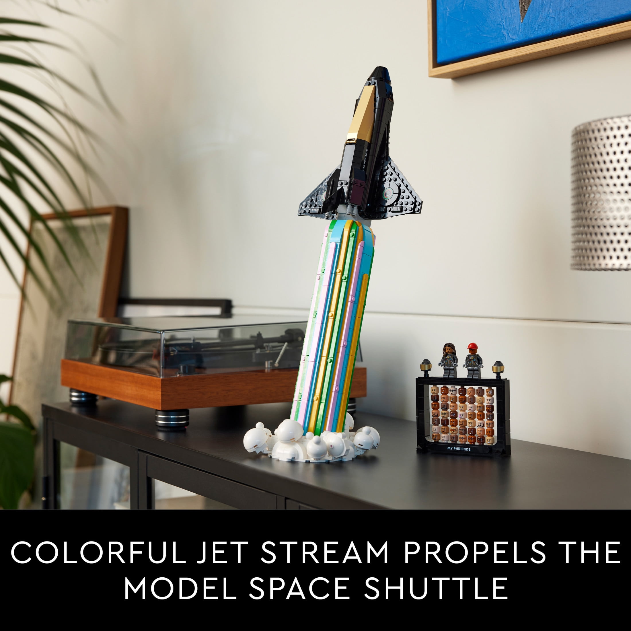 LEGO Icons Over the Moon with Pharrell Williams Set - Model Space Shuttle Building Kit - Gift for Adults - Includes Pharrell and Helen Minifigures with 49 Interchangeable Character Heads - 10391