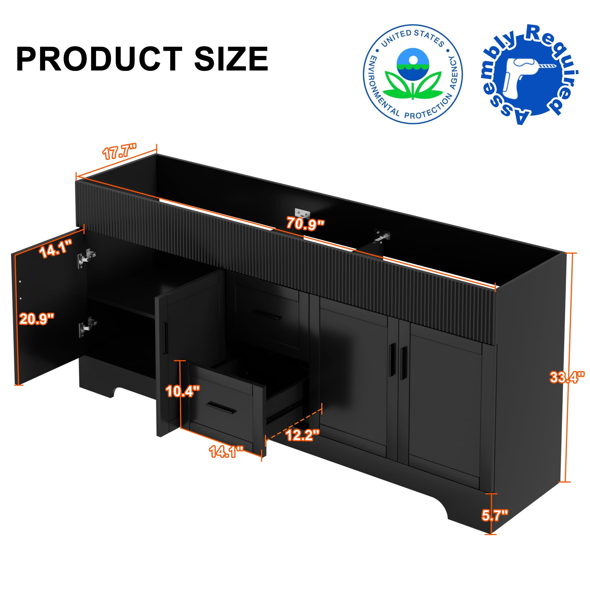 72" Freestanding Double Sink Bathroom Vanity Cabinet Base Only, Hand-Painted, Sink Not Included