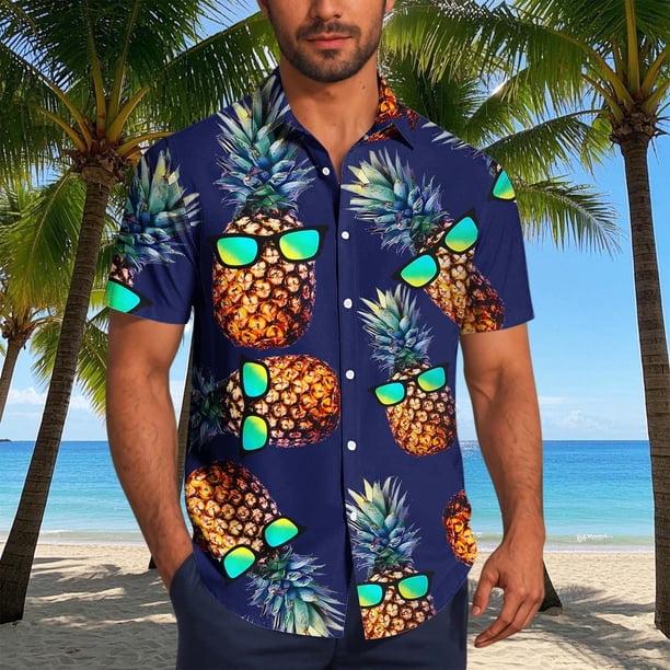 Blusa y camisa de manga corta con cuello vuelto para hombre, blusa informal de moda con botones estampados, blusa de manga corta con cuello vuelto, blusa de poliéster para hombre
