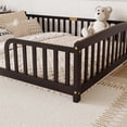 thumbnail image 3 of Queen Size Montessori Kids Floor Bed with Entrance, Toddler Crib Fence Bed, Low-Profile Wood Platform Bed Frame with Curved Guardrails, 3 of 9