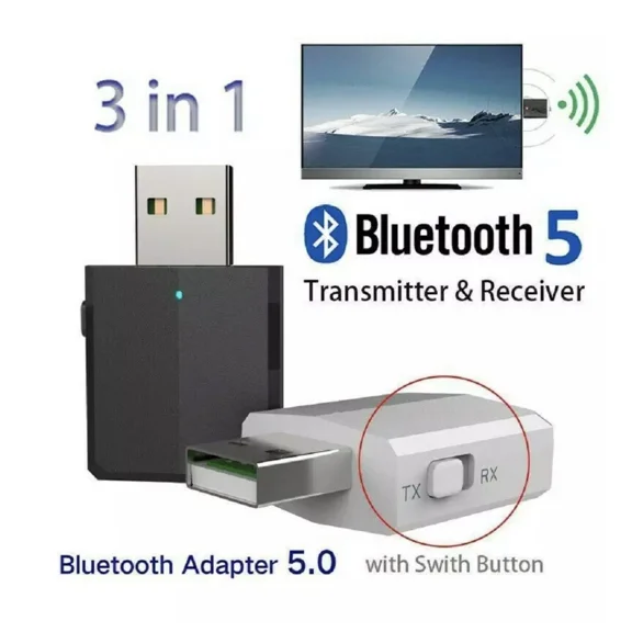 YANI- 3 In 1 Usb Bluetooth 5.0 Audio Transmitter Receiver Adapter For Tv Pc Car 3.5Mm