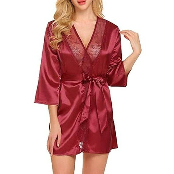 Women Ladies Satin Silk Nightdress Lingerie Sleepwear Dress Robe Nightie Gown