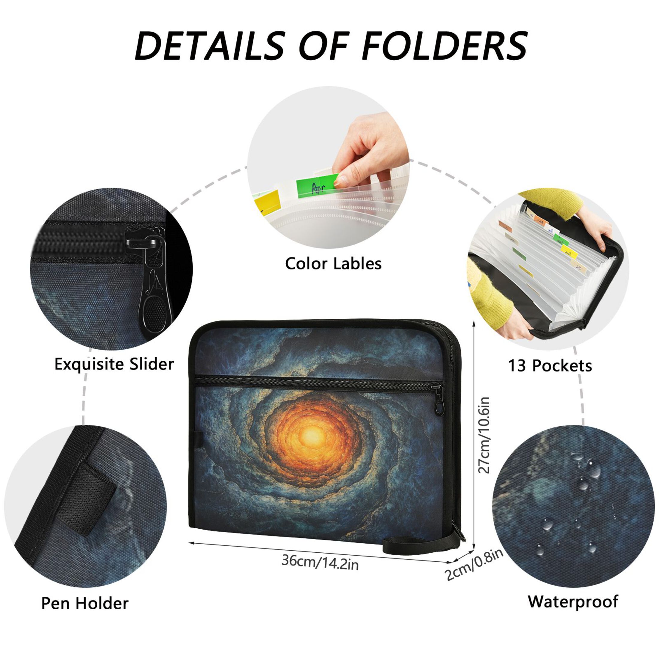 WOBOGO Cosmic Spiral Expanding File Folder Letter Size Accordion Filing Organizer 13 Pocket Separate Organ Pocket