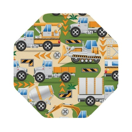 

Coaee Construction Machinery1 Print Leather Coasters Set of 6 Non-Slip Washable Cup Coasters for Home Office Bar Octagon