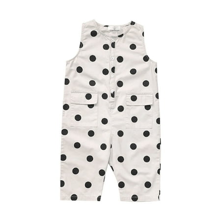 

Children Girls Bodysuit Daily Polka Dots Printed Sleeveless Crew Neck Button Kids Infant Baby Clothes Spring Summer Soft Rompers Jumpsuits