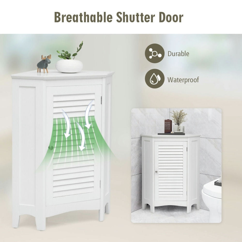 Finihen Storage Cabinet, Bathroom Floor Cabinet, Corner Storage Cabinet Free Standing Bathroom Cabinet with Shutter Door, for Bathroom, Living Room, Bedroom, Kitchen, White