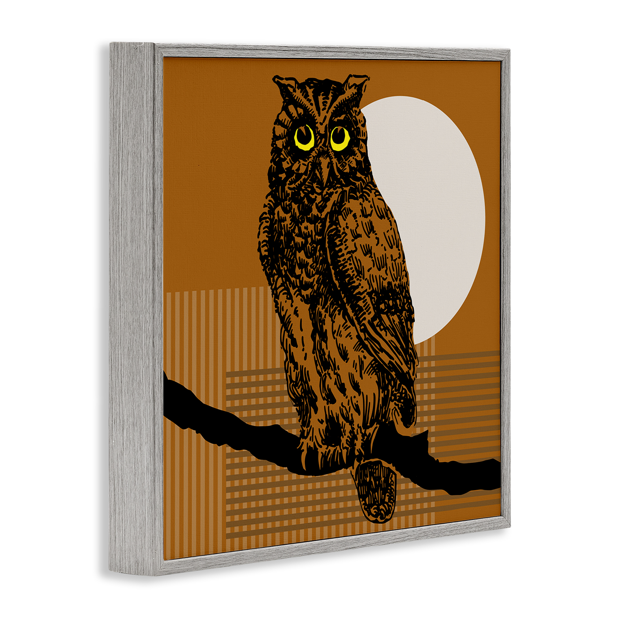 Stupell Industries Owl Perched with Moon Animals & Insects Painting Gray Framed Art Print Wall Art, 24 x 24