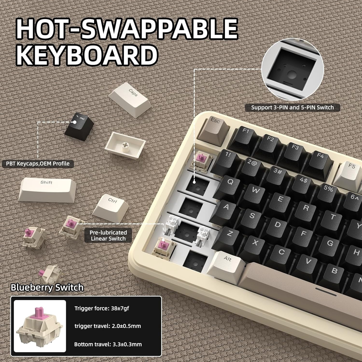 ATTACK SHARK X85PRO Gasket Mechanical Keyboard, 75% Wireless Gaming Keyboard with TFT Screen&CNC Knob, 2.4Ghz/BT5.1/USB-C, 5 Layer Padding, Hot-Swap Linear Switch, RGB, for PC,MAC,QMK