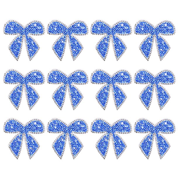 Uxcell 12-Pack Parches de Strass en Forma de Lazo de 6cm Azul Apliques Adhesivos Brillantes para DIY/Ropa/Zapatos/Bolsas
