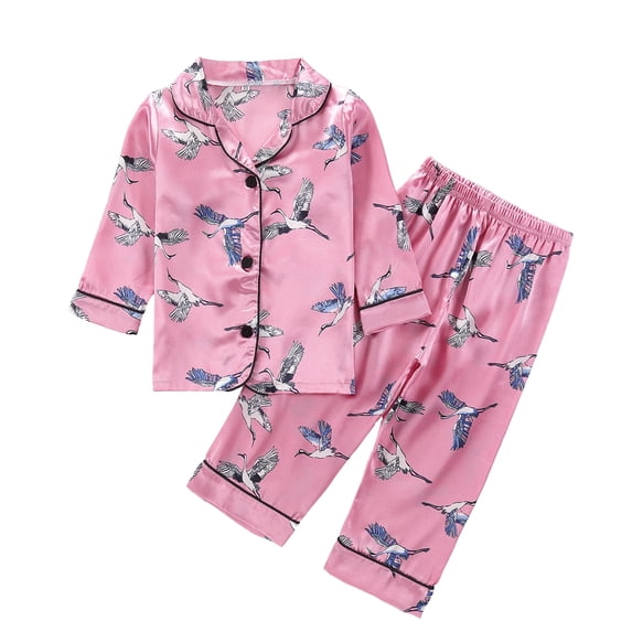 SILVERCELL 1-6T Toddler Girls Pajamas Sets Satin Silk Button Down Shirts Top Pants 2-Piece Pjs Sleepwear Loungewear