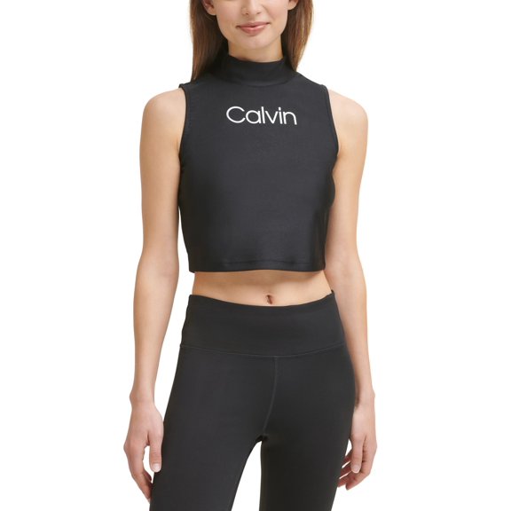 Calvin Klein Womens Performance Logo Crop Top,Black,Large