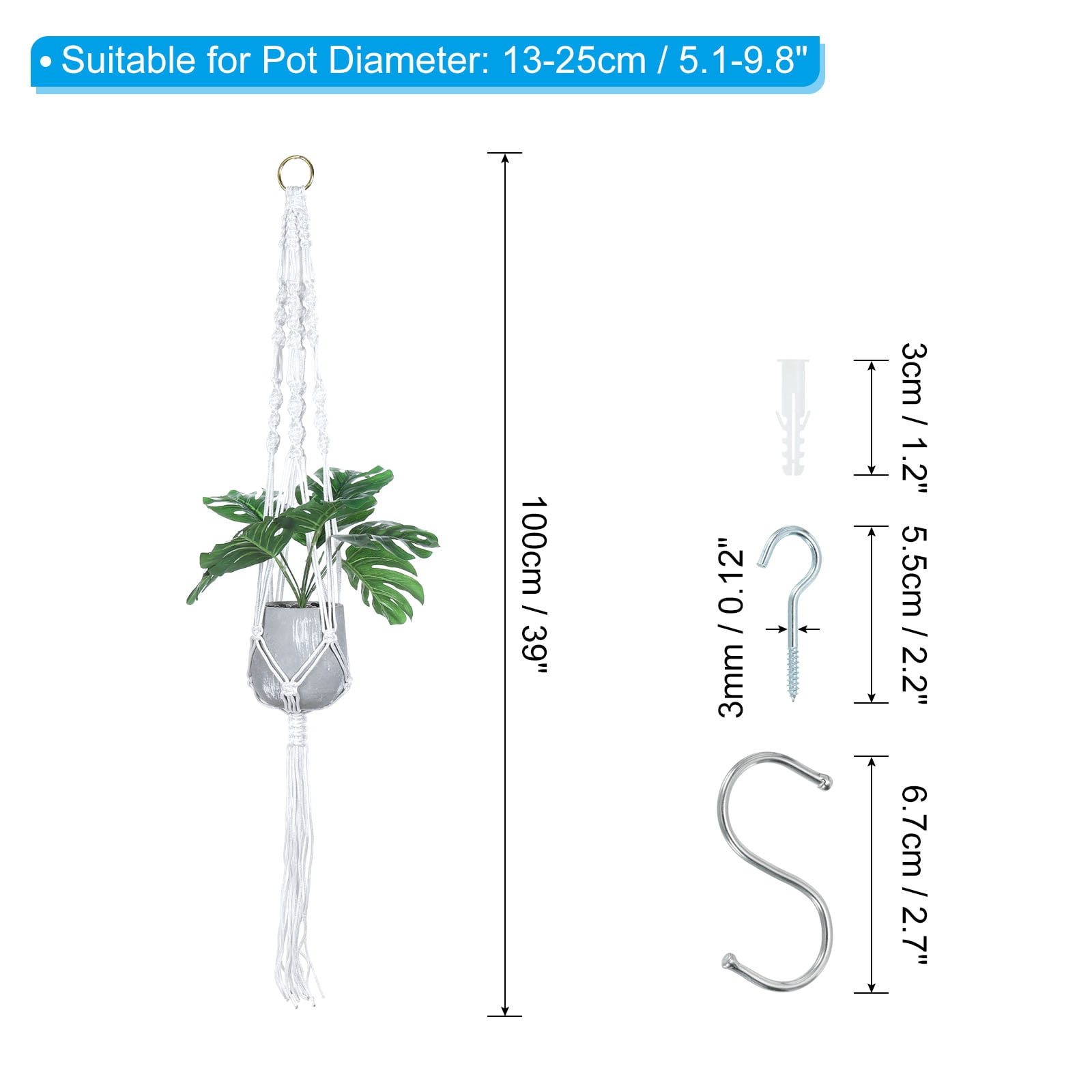 Unique Bargains Macrame Hanging Planter Plant Holders for Indoor Decor White