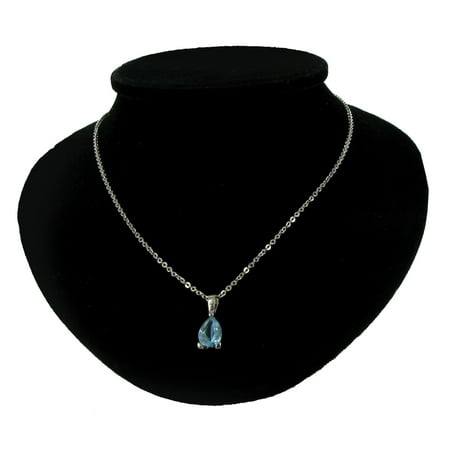 Gemstone Teardrop Necklace - Light Blue Teardrop Jewel Crystal 3/4