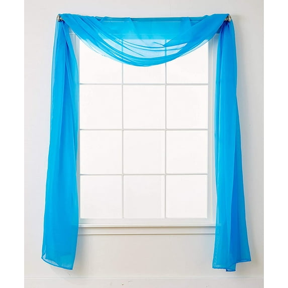 Luxury Scarf Sheer Curtains, Window Treatment Curtain Panels with Rod Pocket for Kitchen, Bedroom and Living Room (55 x 216-inches Long), Blue