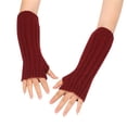 thumbnail image 2 of Winter Red Women Fashion Knitted Plush Twist Windproof Warm Thickened Fingered Plus Gloves, 2 of 3