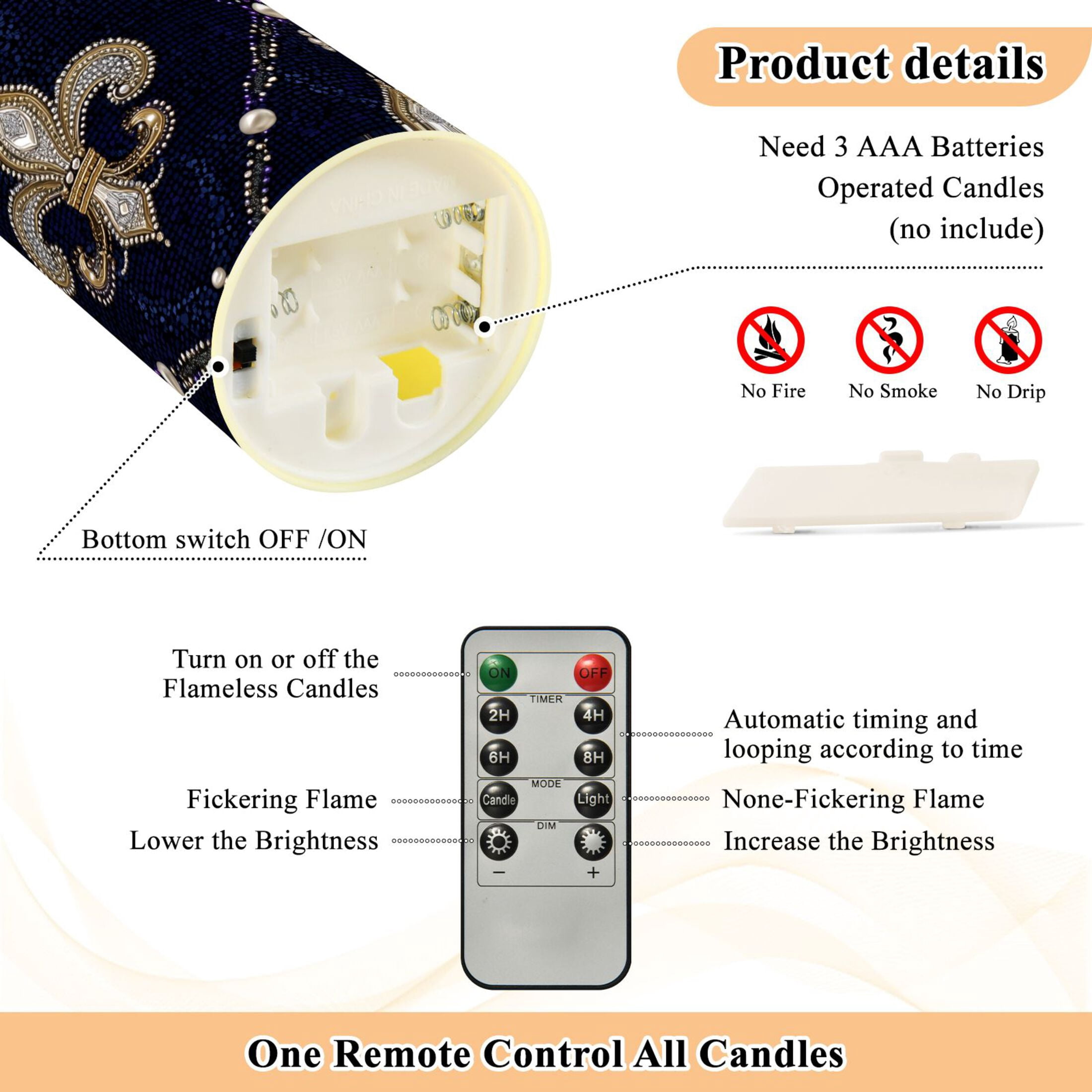 Mardi-gras Flowers with Pearls Flickering Flameless Candles with Remote Timer Battery Operated LED Tealight Set of 2 M