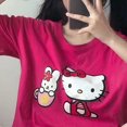 thumbnail image 3 of Sanrio Hello Kitty Rose Red Cotton Short Sleeve T-shirt Women's Summer Clothing New 2022 Style Loose Student Top Women Y2k Girls, 3 of 11