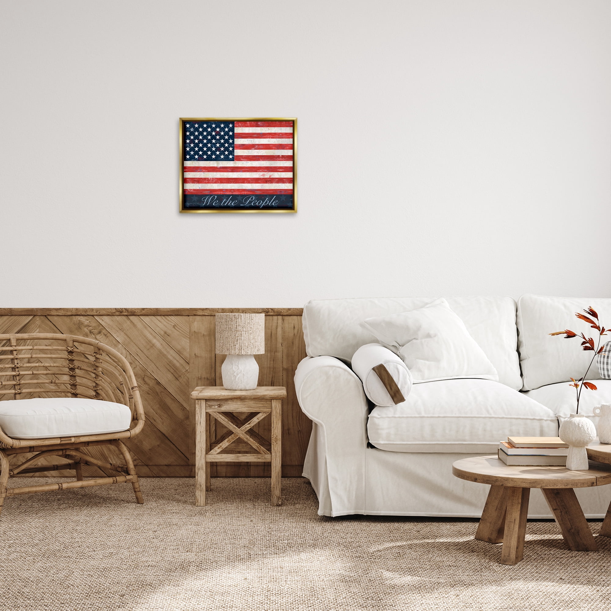 Stupell Industries We The People Flag Typography Painting Gold Floater Framed Canvas Art Print Wall Art, 21 x 17