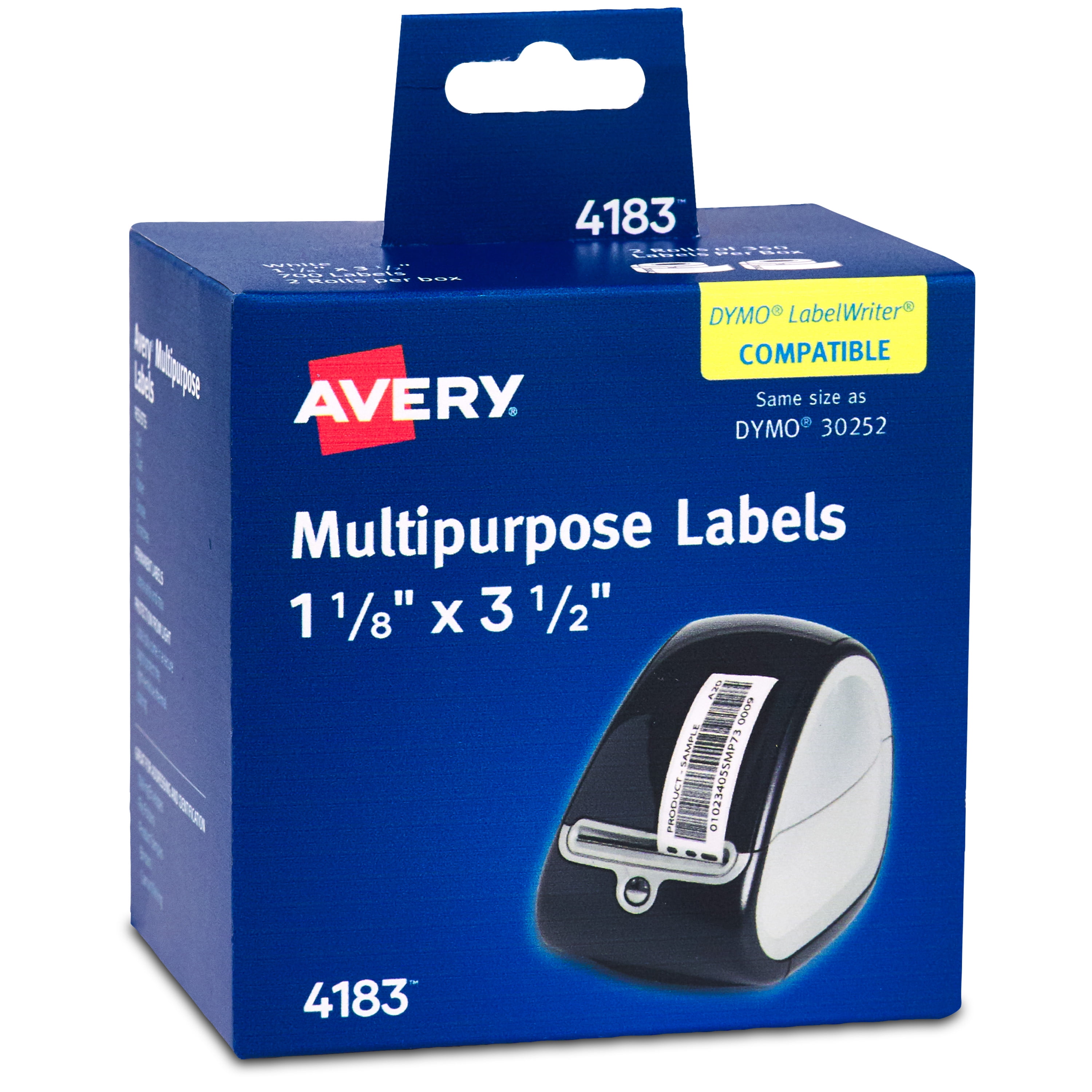 Avery Direct Thermal Roll Labels, 1-1/8' x 3-1/2', White, 350 Multipurpose Labels Per Roll, 2 Rolls (4183)