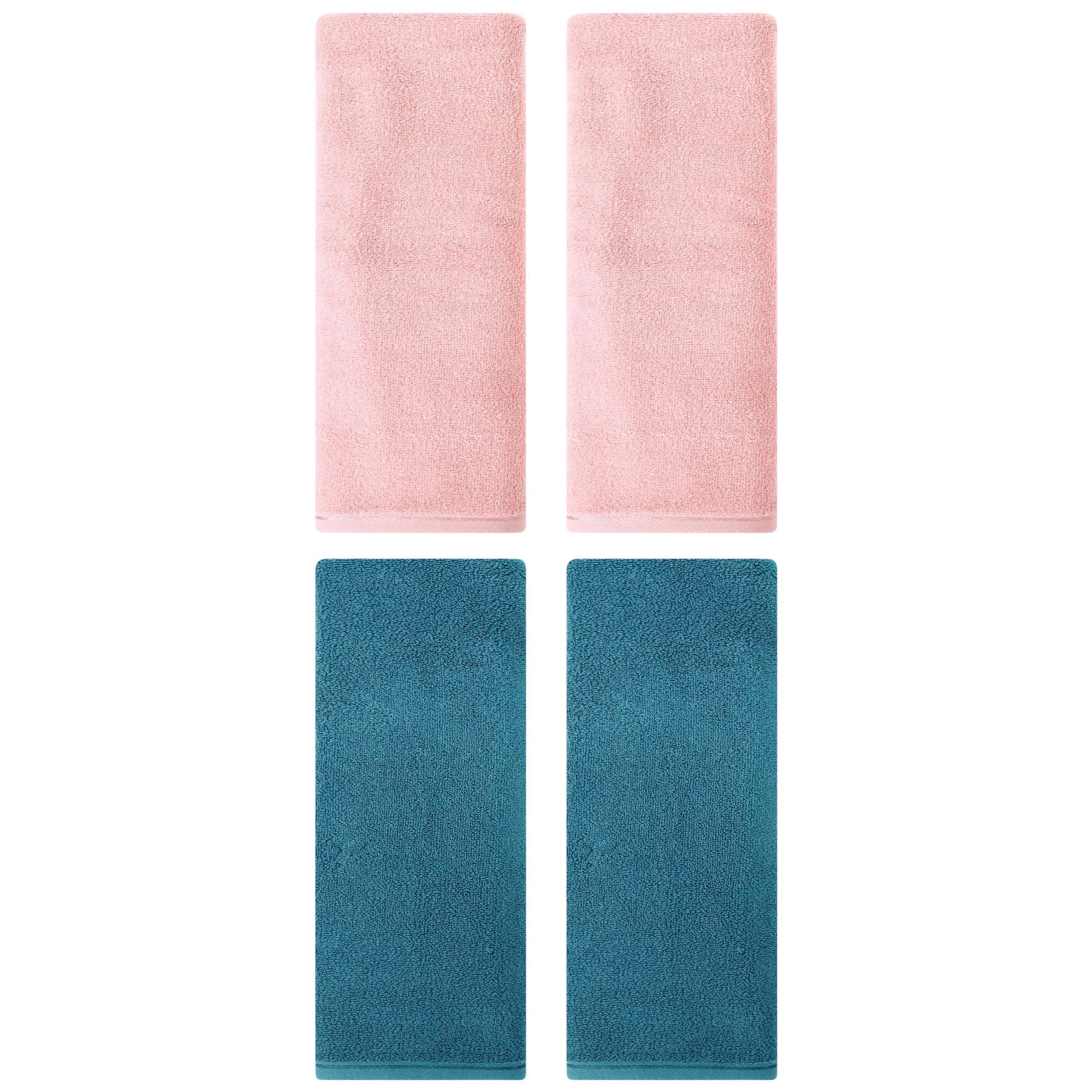 Unique Bargains 4 Pack Cotton Hand Towels Absorbent Towel Set Pink/Dark Cyan